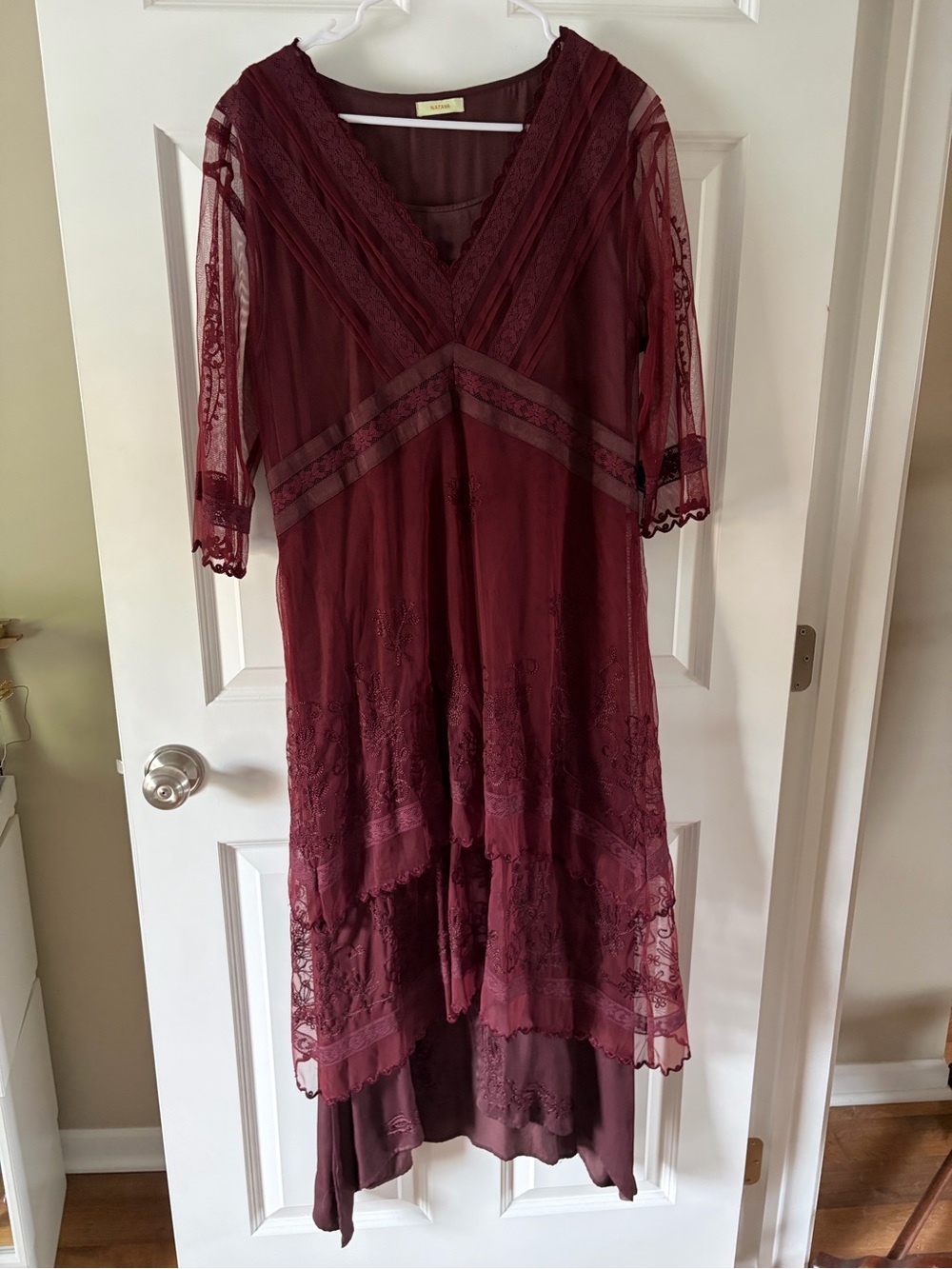 Sheer Floral Print Midi Dress with Chartreuse Trim - Picture 6 of 12